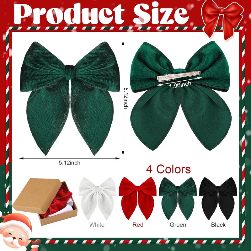 ProSuites Christmas Hair Bows for Girls, 4 Pcs Velvet Bow Hair Clips, Fable Hair Accessories for Little Girls Toddler Kids (Medium, 5in) - Image 2